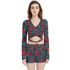 Strangled In Love Velvet Wrap Crop Top And Shorts Set