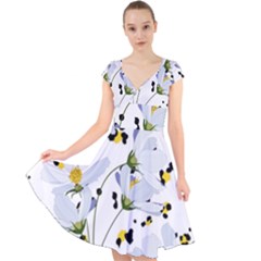 Tree Poppies  Cap Sleeve Front Wrap Midi Dress by Sobalvarro