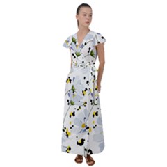 Tree Poppies  Flutter Sleeve Maxi Dress by Sobalvarro