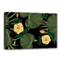 Tropical vintage yellow hibiscus floral green leaves seamless pattern black background. Canvas 18  x 12  (Stretched) View1