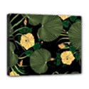 Tropical vintage yellow hibiscus floral green leaves seamless pattern black background. Deluxe Canvas 20  x 16  (Stretched) View1