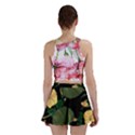 Tropical vintage yellow hibiscus floral green leaves seamless pattern black background. Mini Skirt View2