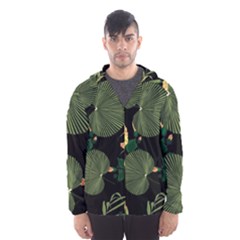 Tropical Vintage Yellow Hibiscus Floral Green Leaves Seamless Pattern Black Background  Men s Hooded Windbreaker by Sobalvarro