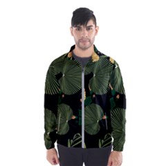 Tropical Vintage Yellow Hibiscus Floral Green Leaves Seamless Pattern Black Background  Men s Windbreaker by Sobalvarro