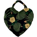 Tropical vintage yellow hibiscus floral green leaves seamless pattern black background. Giant Heart Shaped Tote View2