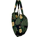 Tropical vintage yellow hibiscus floral green leaves seamless pattern black background. Giant Heart Shaped Tote View3