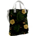 Tropical vintage yellow hibiscus floral green leaves seamless pattern black background. Canvas Messenger Bag View2