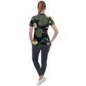 Tropical vintage yellow hibiscus floral green leaves seamless pattern black background. Short Sleeve Zip Up Jacket View2