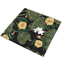 Tropical vintage yellow hibiscus floral green leaves seamless pattern black background. Wooden Puzzle Square View2