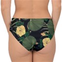 Tropical vintage yellow hibiscus floral green leaves seamless pattern black background. Double Strap Halter Bikini Bottom View2