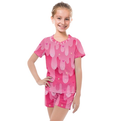 Rose Slime  Kids  Mesh Tee And Shorts Set by Sobalvarro