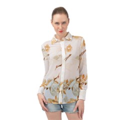 Birds And Flowers  Long Sleeve Chiffon Shirt