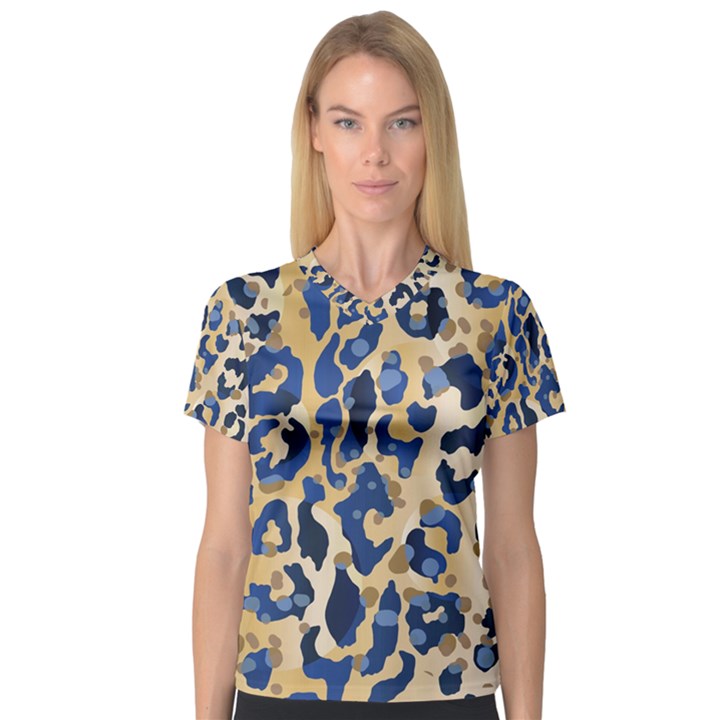 Leopard skin  V-Neck Sport Mesh Tee