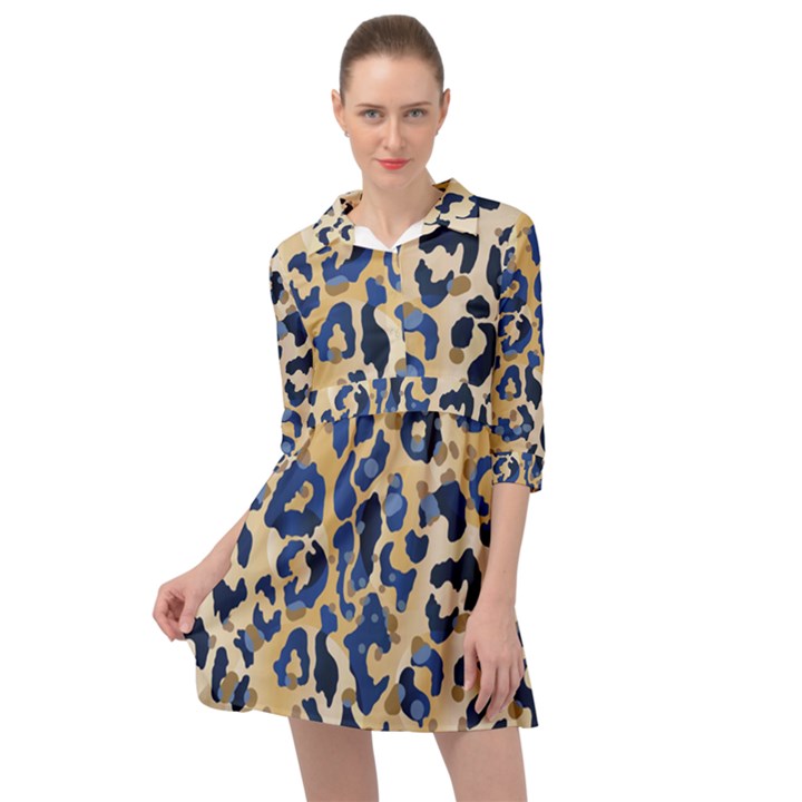 Leopard skin  Mini Skater Shirt Dress