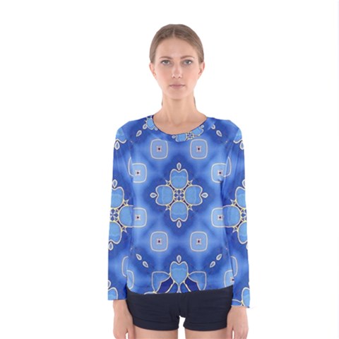 Ornate Blue Women s Long Sleeve Tee by Dazzleway