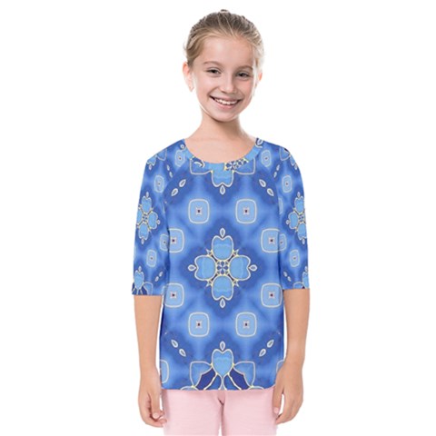 Ornate Blue Kids  Quarter Sleeve Raglan Tee by Dazzleway