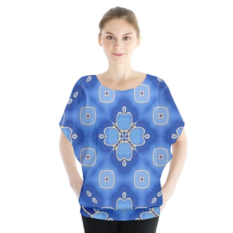 Ornate Blue Batwing Chiffon Blouse by Dazzleway