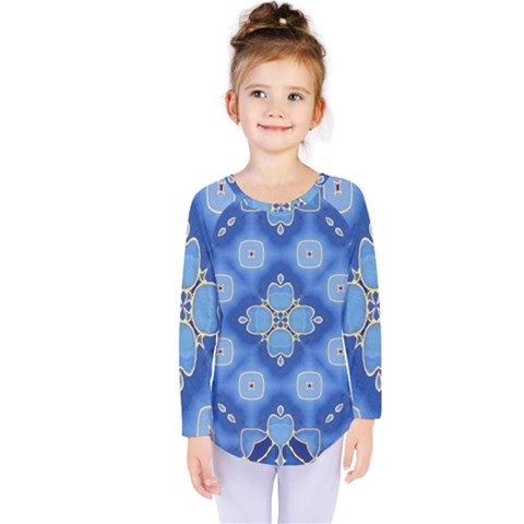 Ornate Blue Kids  Long Sleeve Tee by Dazzleway