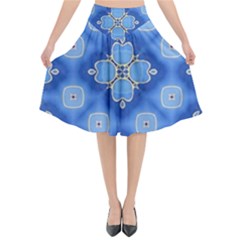 Ornate Blue Flared Midi Skirt by Dazzleway