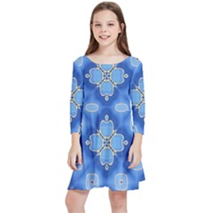 Ornate Blue Kids  Quarter Sleeve Skater Dress by Dazzleway