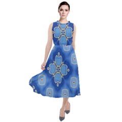 Ornate Blue Round Neck Boho Dress