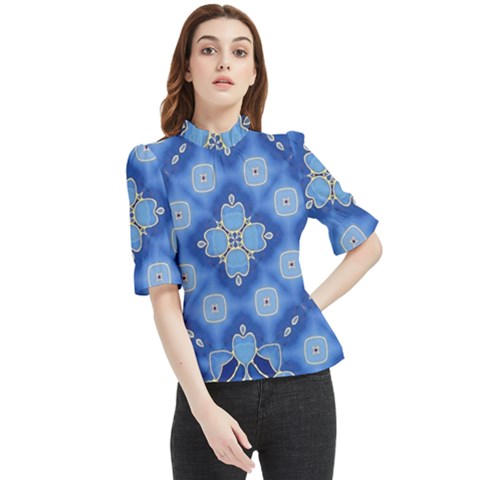 Ornate Blue Frill Neck Blouse by Dazzleway