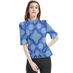 Ornate Blue Frill Neck Blouse