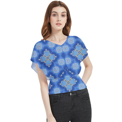 Ornate Blue Butterfly Chiffon Blouse by Dazzleway