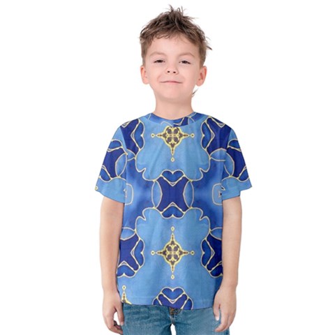 Blue Ornate Kids  Cotton Tee by Dazzleway