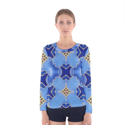 Blue Ornate Women s Long Sleeve Tee by Dazzleway