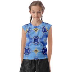 Blue Ornate Kids  Raglan Cap Sleeve Tee by Dazzleway