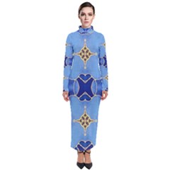 Blue Ornate Turtleneck Maxi Dress by Dazzleway