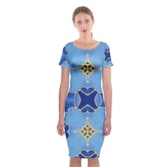 Blue Ornate Classic Short Sleeve Midi Dress by Dazzleway