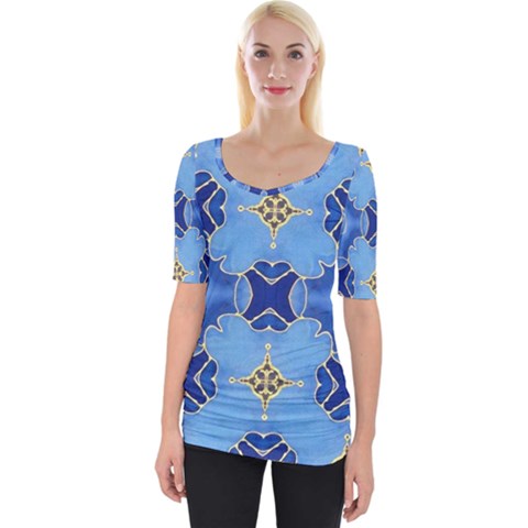 Blue Ornate Wide Neckline Tee by Dazzleway