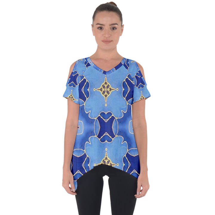 Blue ornate Cut Out Side Drop Tee