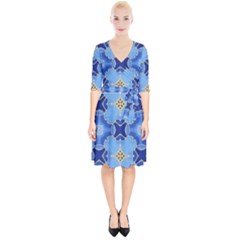 Blue Ornate Wrap Up Cocktail Dress