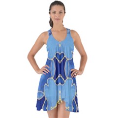 Blue Ornate Show Some Back Chiffon Dress