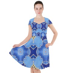 Blue Ornate Cap Sleeve Midi Dress by Dazzleway