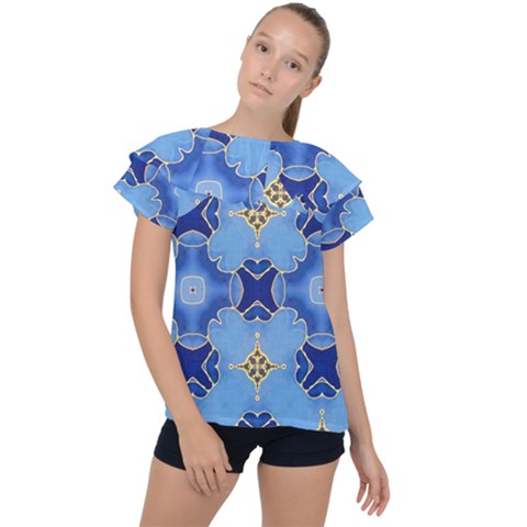 Blue Ornate Ruffle Collar Chiffon Blouse by Dazzleway