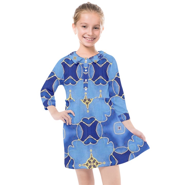 Blue ornate Kids  Quarter Sleeve Shirt Dress