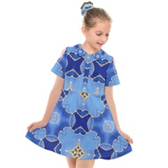 Blue Ornate Kids  Short Sleeve Shirt Dress by Dazzleway