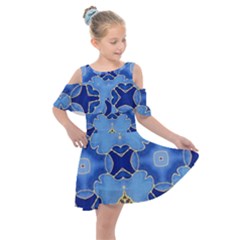 Blue Ornate Kids  Shoulder Cutout Chiffon Dress