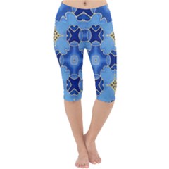 Blue Ornate Lightweight Velour Cropped Yoga Leggings by Dazzleway