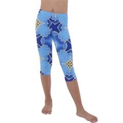 Blue Ornate Kids  Lightweight Velour Capri Leggings 