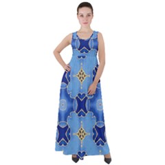 Blue Ornate Empire Waist Velour Maxi Dress by Dazzleway