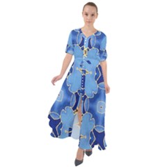 Blue Ornate Waist Tie Boho Maxi Dress by Dazzleway