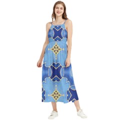 Blue Ornate Boho Sleeveless Summer Dress