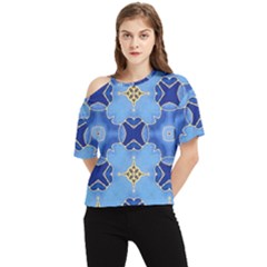 Blue Ornate One Shoulder Cut Out Tee by Dazzleway