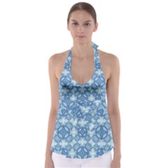 Blue Pattern Babydoll Tankini Top by Dazzleway