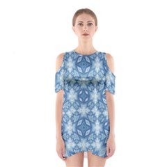 Blue Pattern Shoulder Cutout One Piece Dress by Dazzleway